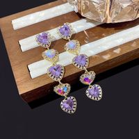 1 Pair Cute Romantic Sweet Heart Shape Inlay Alloy Glass Drop Earrings main image 4