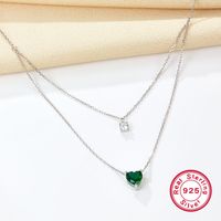 Elegant Simple Style Heart Shape Sterling Silver Plating Inlay Zircon White Gold Plated Double Layer Necklaces main image 1