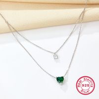 Elegant Simple Style Heart Shape Sterling Silver Plating Inlay Zircon White Gold Plated Double Layer Necklaces main image 7