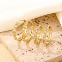 1 Pair Simple Style Geometric Round Plating Inlay Copper Zircon K Gold Plated Hoop Earrings main image 1