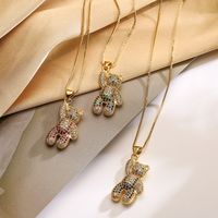 Cute Sweet Little Bear Copper 18k Gold Plated Zircon Pendant Necklace In Bulk main image 1