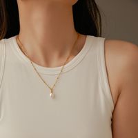 Simple Style Round Stainless Steel Imitation Pearl Polishing Plating Gold Plated Necklace main image 5