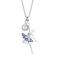 Stainless Steel Imitation Pearl Gold Plated Simple Style Inlay Ballet Girl Zircon Pendant Necklace Necklace sku image 1