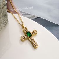 Simple Style Commute Cross Copper 18k Gold Plated Artificial Pearls Zircon Pendant Necklace In Bulk sku image 1