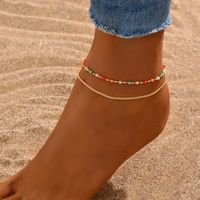 Fairy Style Beach Geometric Square 18k Gold Plated White Gold Plated Glass Copper Wholesale Anklet sku image 2
