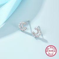 1 Pair Basic Simple Style Star Moon Heart Shape Plating Inlay Sterling Silver Zircon White Gold Plated Ear Studs main image 10