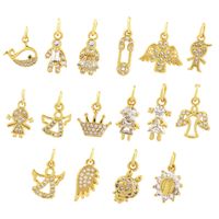 Ig Style Simple Style Angel Dolphin Crown Copper Plating Inlay Zircon 18k Gold Plated Charms main image 1