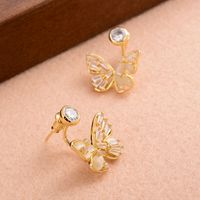 1 Pair Ig Style Sweet Butterfly Plating Inlay Copper Opal Zircon 14k Gold Plated Earrings main image 3