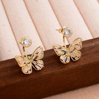 1 Pair Ig Style Sweet Butterfly Plating Inlay Copper Opal Zircon 14k Gold Plated Earrings main image 4