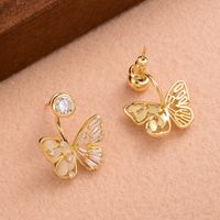 1 Pair Ig Style Sweet Butterfly Plating Inlay Copper Opal Zircon 14k Gold Plated Earrings main image 2
