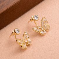 1 Pair Ig Style Sweet Butterfly Plating Inlay Copper Opal Zircon 14k Gold Plated Earrings main image 5