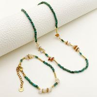 Vintage Style Vacation Color Block Gold Plated Natural Stone Beads 304 Stainless Steel Beaded Gravel Wholesale Bracelets Necklace sku image 3