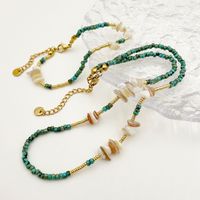 Vintage Style Vacation Color Block Gold Plated Natural Stone Beads 304 Stainless Steel Beaded Gravel Wholesale Bracelets Necklace main image 1