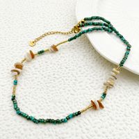 Vintage Style Vacation Color Block Gold Plated Natural Stone Beads 304 Stainless Steel Beaded Gravel Wholesale Bracelets Necklace sku image 2