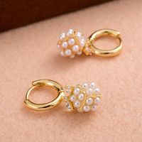 1 Pair Ig Style Elegant Geometric Plating Three-dimensional Inlay Copper Pearl Zircon 14k Gold Plated Drop Earrings main image 4