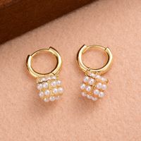 1 Pair Ig Style Elegant Geometric Plating Three-dimensional Inlay Copper Pearl Zircon 14k Gold Plated Drop Earrings main image 2