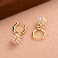 1 Pair Ig Style Elegant Geometric Plating Three-dimensional Inlay Copper Pearl Zircon 14k Gold Plated Drop Earrings main image 3