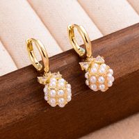 1 Pair Ig Style Elegant Geometric Plating Three-dimensional Inlay Copper Pearl Zircon 14k Gold Plated Drop Earrings main image 1