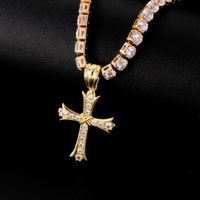 Hip-Hop Cool Style Cross Copper Plating Inlay Zircon K Gold Plated Rhodium Plated Unisex Pendant Necklace main image 1