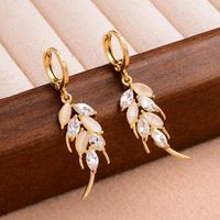 1 Pair Elegant Artistic Grain Plating Inlay Copper Opal Zircon 14k Gold Plated Drop Earrings main image 2