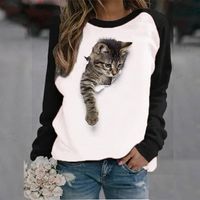 Femmes Sweat À Capuche Manche Longue Hoodies Et Pulls Molletonnés Impression Décontractée Mignon Chat main image 1