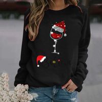 Femmes Sweat À Capuche Manche Longue Hoodies Et Pulls Molletonnés Impression Noël Chapeau De Noël Lettre Verre De Vin main image 4