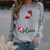 Women's Hoodie Long Sleeve Hoodies & Sweatshirts Printing Christmas Christmas Hat Letter Wine Glass main image 2
