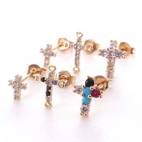 1 Pair Ig Style Korean Style Cross Plating Inlay Copper Zircon Gold Plated Ear Studs main image 6
