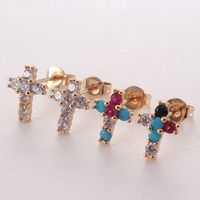 1 Pair Ig Style Korean Style Cross Plating Inlay Copper Zircon Gold Plated Ear Studs main image 1