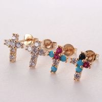 1 Pair Ig Style Korean Style Cross Plating Inlay Copper Zircon Gold Plated Ear Studs main image 2