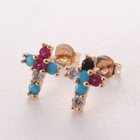 1 Pair Ig Style Korean Style Cross Plating Inlay Copper Zircon Gold Plated Ear Studs main image 5