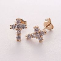 1 Pair Ig Style Korean Style Cross Plating Inlay Copper Zircon Gold Plated Ear Studs main image 7