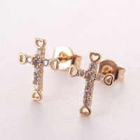 1 Pair Ig Style Korean Style Cross Plating Inlay Copper Zircon Gold Plated Ear Studs main image 9