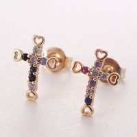 1 Pair Ig Style Korean Style Cross Plating Inlay Copper Zircon Gold Plated Ear Studs main image 8