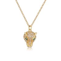 Hip-hop Simple Style Leopard Head Copper 18k Gold Plated Diamond Pendant Necklace In Bulk main image 2