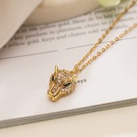 Hip-hop Simple Style Leopard Head Copper 18k Gold Plated Diamond Pendant Necklace In Bulk main image 4