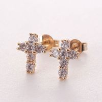 1 Pair Ig Style Korean Style Cross Plating Inlay Copper Zircon Gold Plated Ear Studs main image 3