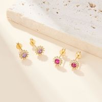 1 Pair Simple Style Sunflower Plating Inlay Sterling Silver Zircon 18k Gold Plated Ear Studs main image 3