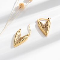 1 Pair French Style Simple Style Korean Style V Shape Sector Heart Shape Inlay Copper Zircon Earrings main image 4