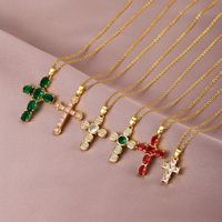 Wholesale Hip-Hop Retro Cross 304 Stainless Steel Copper Plating Inlay K Gold Plated Zircon Pendant Necklace main image 2