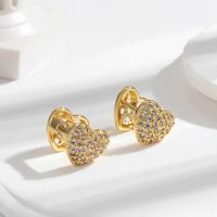 1 Pair Vintage Style French Style Simple Style Geometric Heart Shape Inlay Copper Zircon Earrings sku image 1