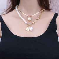 Wholesale Jewelry Sweet Solid Color Alloy Iron Artificial Pearls Plating Inlay Pendant Necklace Necklace main image 4