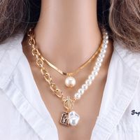 Wholesale Jewelry Sweet Solid Color Alloy Iron Artificial Pearls Plating Inlay Pendant Necklace Necklace main image 5