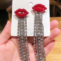 1 Pair Sweet Lips Inlay Alloy Rhinestones Drop Earrings main image 1