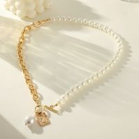 Wholesale Jewelry Sweet Solid Color Alloy Iron Artificial Pearls Plating Inlay Pendant Necklace Necklace main image 3