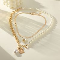 Wholesale Jewelry Sweet Solid Color Alloy Iron Artificial Pearls Plating Inlay Pendant Necklace Necklace main image 1