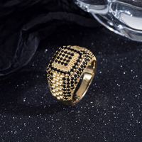 Retro Solid Color Copper Brass Plating Inlay Zircon 18k Gold Plated Men's Rings main image 6