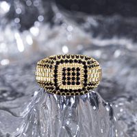 Retro Solid Color Copper Brass Plating Inlay Zircon 18k Gold Plated Men's Rings main image 5