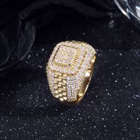Retro Solid Color Copper Brass Plating Inlay Zircon 18k Gold Plated Men's Rings main image 8