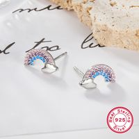 1 Paire Élégant Style Simple Des Nuages Arc-en-ciel Placage Incruster Argent Sterling Zircon Plaqué Rhodium Boucles D'oreilles main image 2